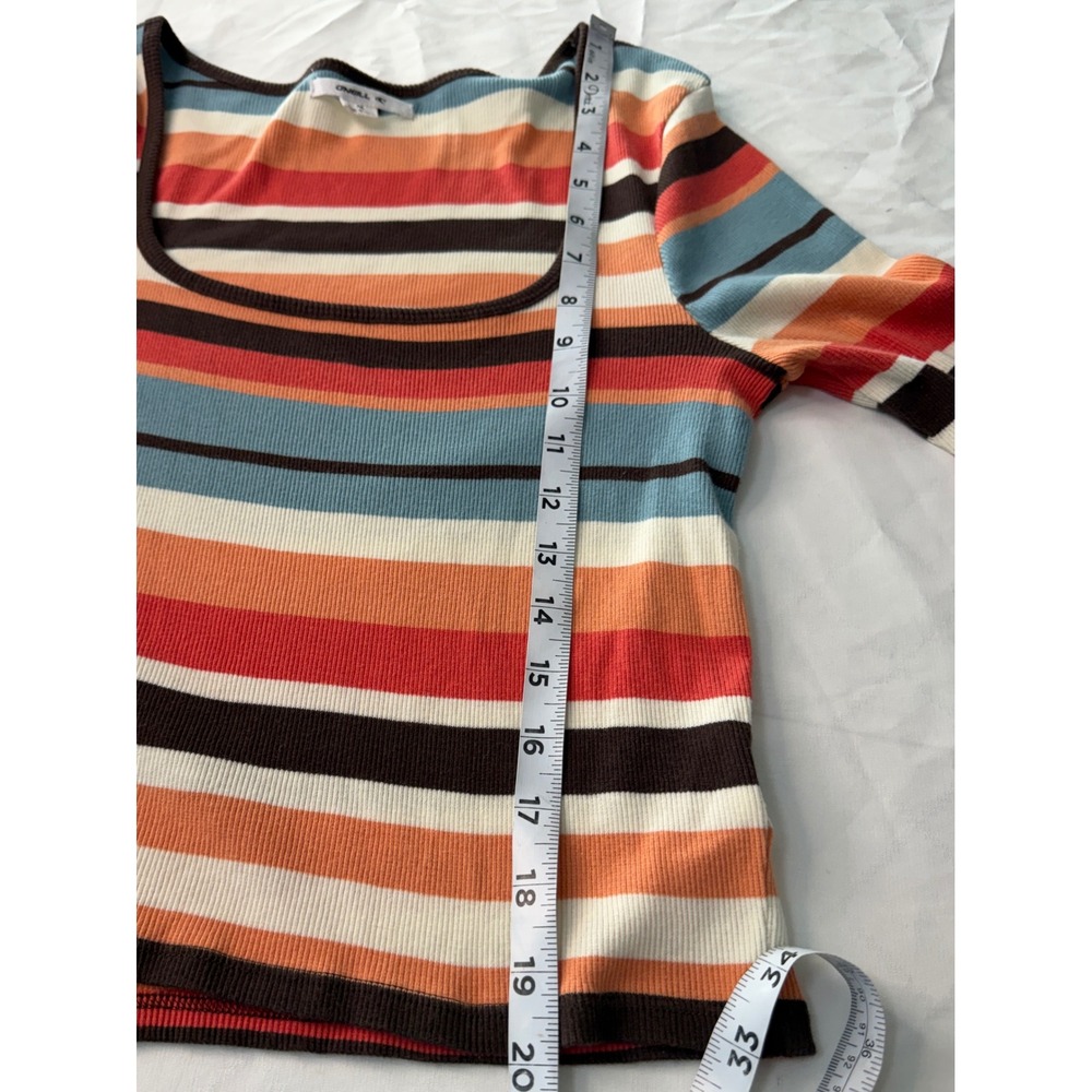 O'Neil Retro Colorful Striped Babydoll Top Fitted Y2K Boho Indie Ribbed Knit Med - Picture 7 of 8